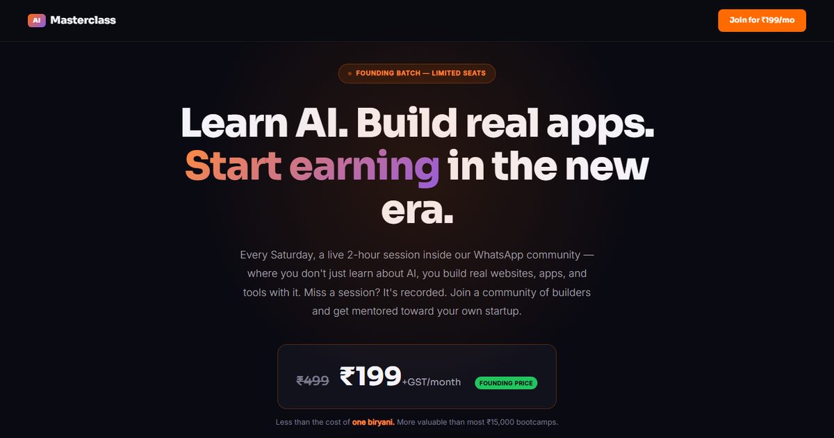 معاينة رابط AI Masterclass كما تظهر عند المشاركة على LinkedIn أو واتساب